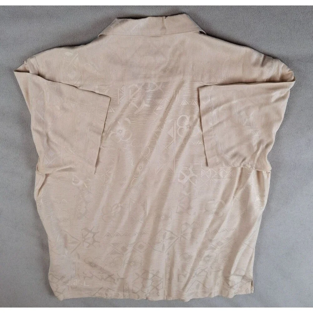 Havana Jack’s 100% Silk Hawaiian Shirt XL Beige Aloha Camp Button Front Vintage - Picture 4 of 13